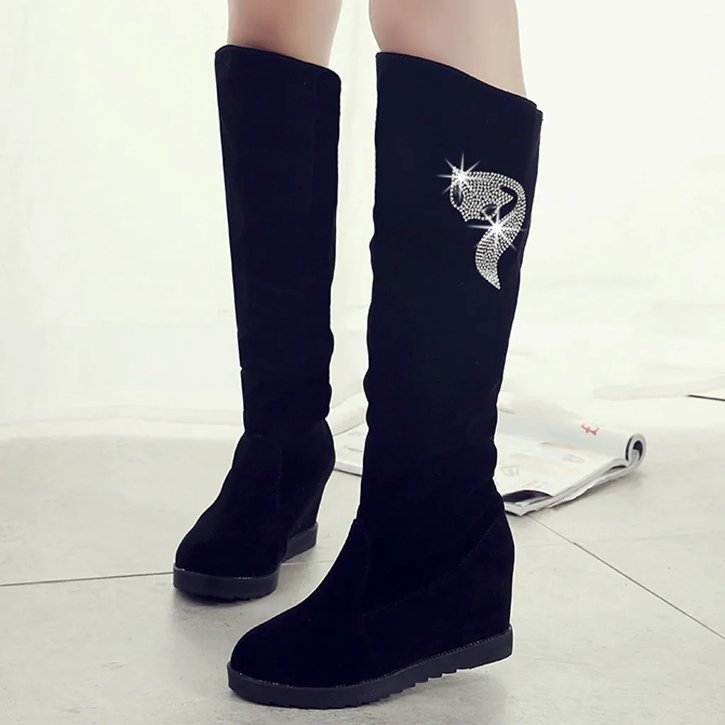 Женские эластичные сапоги SAGACE черные однотонные до колена без шнуровки на