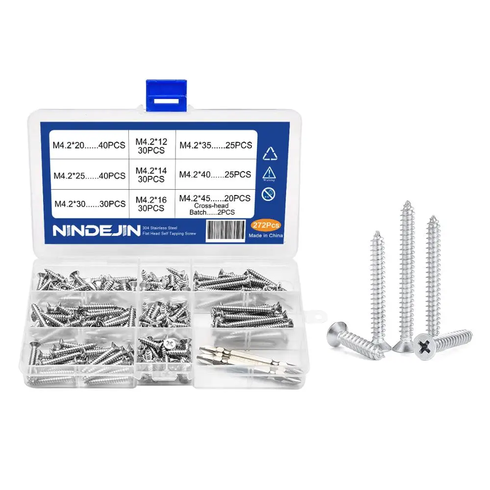 

272pcs/set Stainless Steel M4.2 Screw Set Countersunk Flat Head Tapping Screws with Cross Recessed Screw Kit Philips Screw