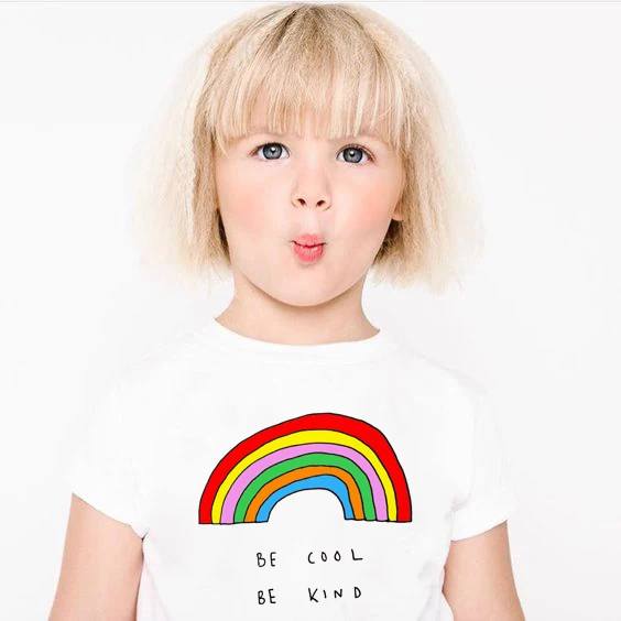 Be Cool Be kind Rainbow/Детская летняя футболка унисекс для мальчиков и девочек топы с короткими рукавами, футболки Детская забавная Милая модная футболка