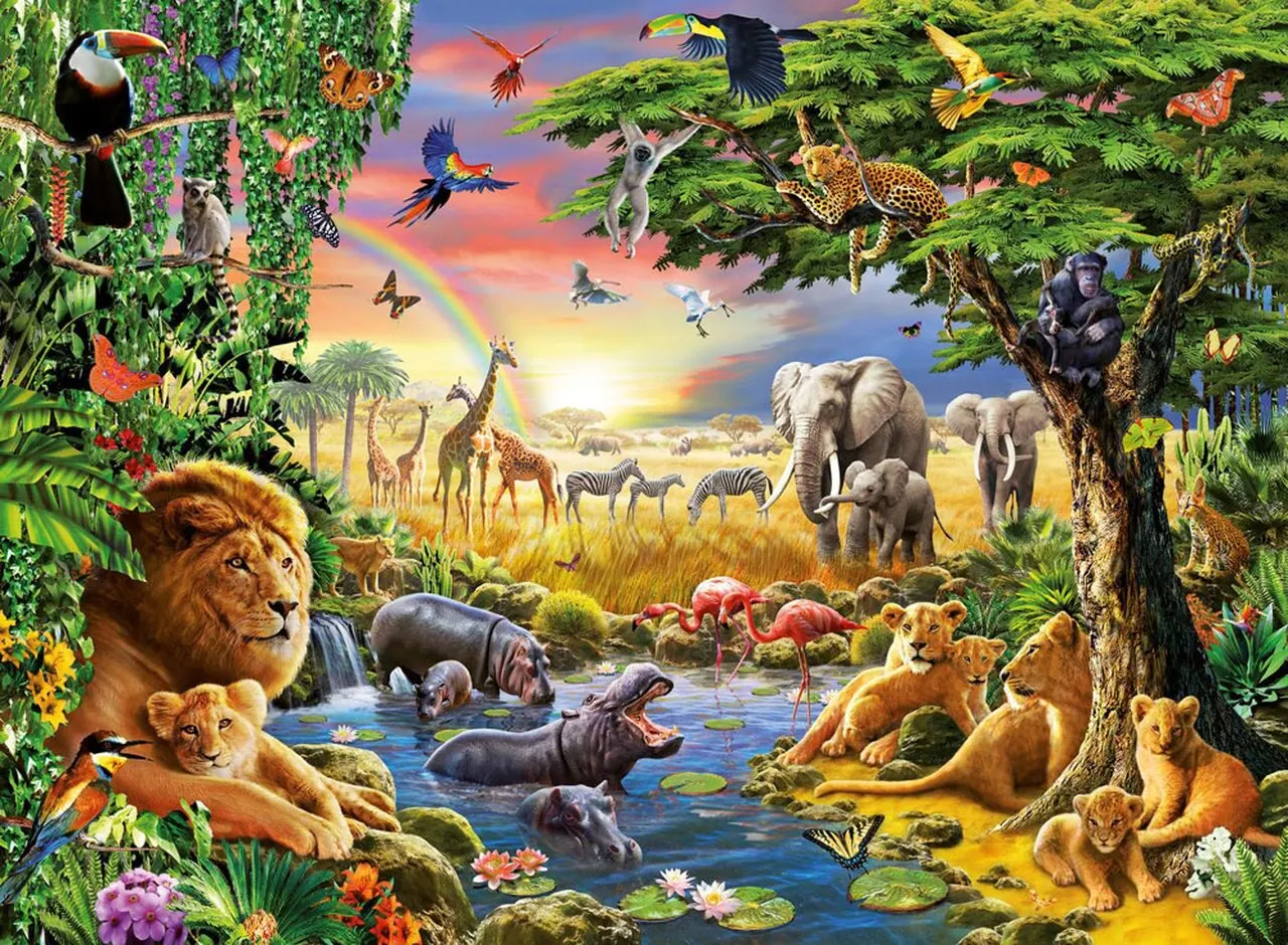 

JOHNSON Waterhole реки лесных животных, слона, жирафа Лев Зебра сафари джунглей фон с компьютерной печатью для вечерние фон для фотосъемки