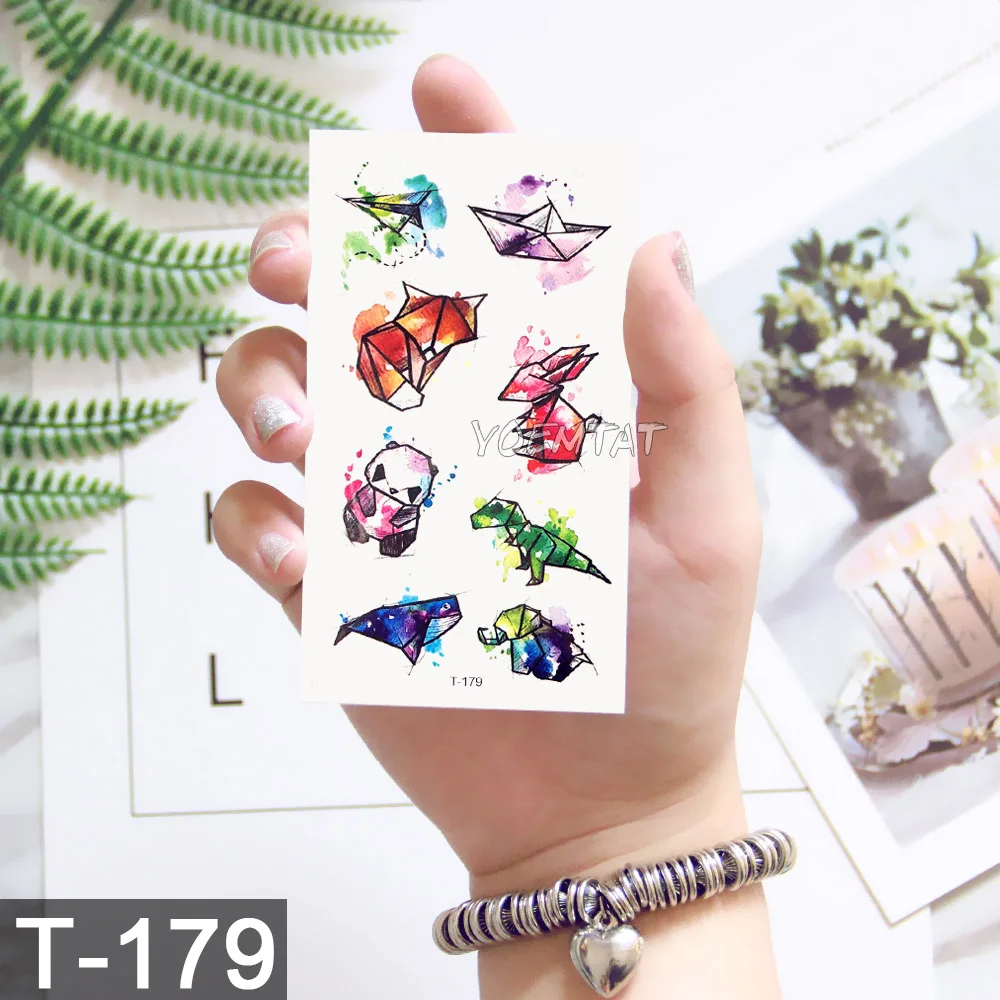 

Waterproof Temporary 3d Tattoos Sticker On Body Art Colorful Watercolor Panda Fox Rabbit Fake Glitter Tattoo Flash Women Tattoo