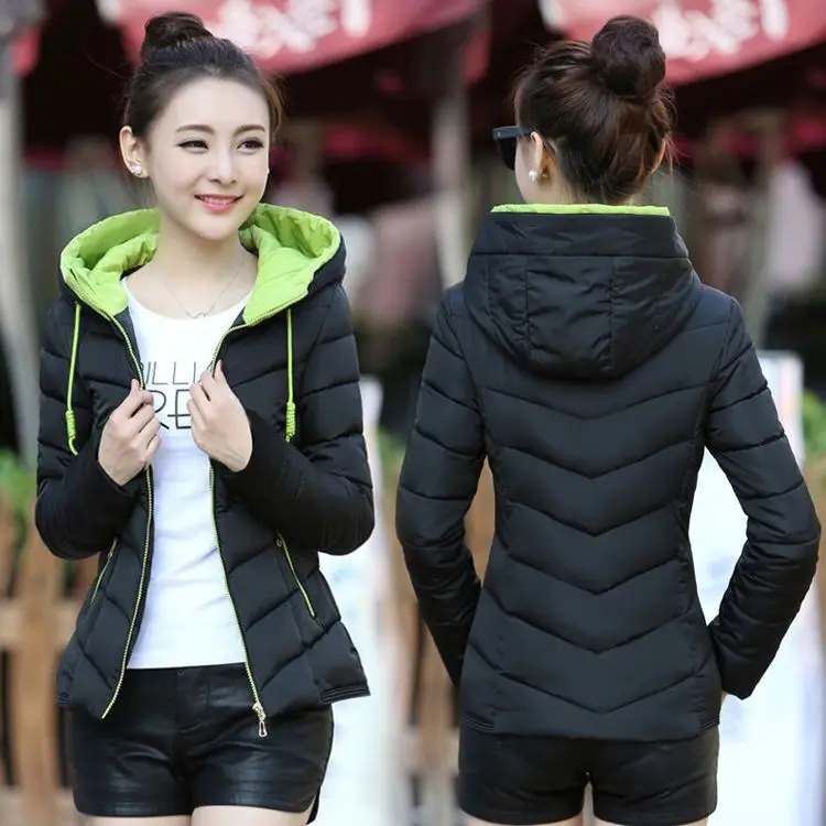 

Red Hooded Women Winter Warm Jacket Coat Plus Size Female Blue Black Short Slim Winter Padded Windbreaker Puffer Parka Oversize