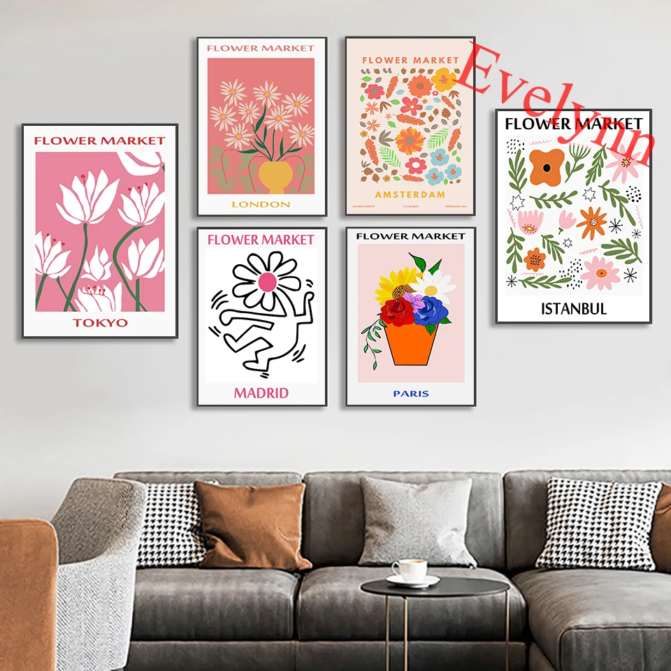 

Nordic Flower Market Posters,Abstract Floral Printable Wall Art Canvas,Botanical Gallery Wall Picture For Living Room Home Decor