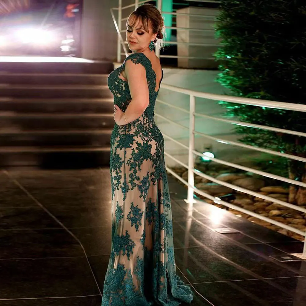 

Mermaid / Trumpet Party Gowns Applique Sleeveless Floor length Evening Dresses Net/Tulle Jewel Intricate Fashion Party Dresses