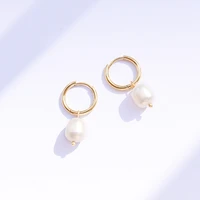 2021 new winter collection natural freshwater pearl charm drop hoop earrings for women gold color plated eardrop jewelry gift