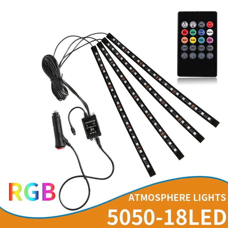 

72 Светодиодные ленты Автомобильный ножной окружающей среды светильник RGB Авто Интерьер атмосферу декоративные светильники аксессуары Муз...