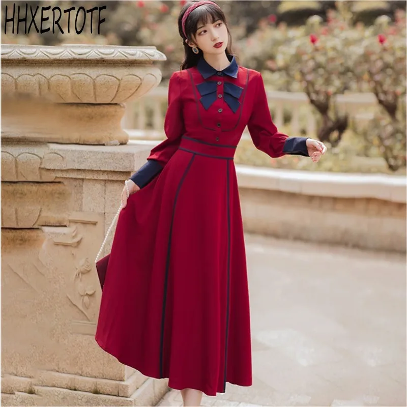

2021 Spring New Retro Design Slim Dress Women Temperament turn down collar buttons Deco women Casual Dress
