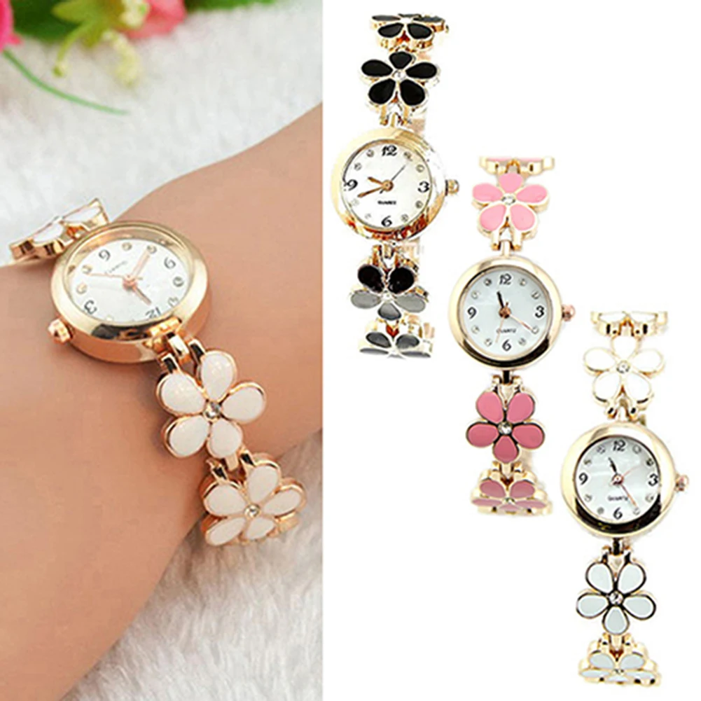 Brand Watches Women Daisies Flower Gold Rhinestone Bracelet Wrist Watch Girl Dress Woman Fashion Classic | Наручные часы
