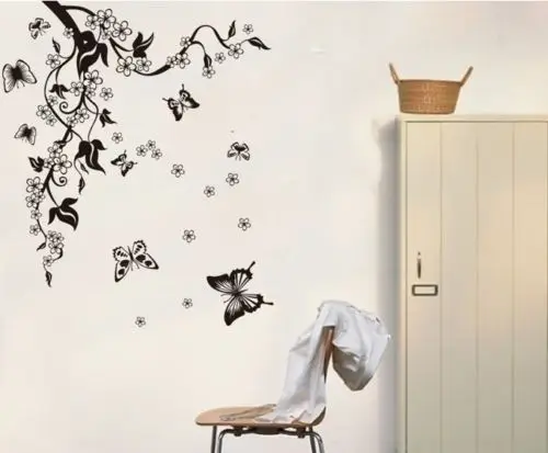 

Large Black Butterfly Tree Flower Vine Art Wall Decal Stickers Home Decor DIY