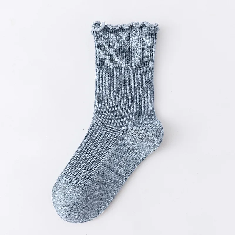 Носки для девочек 0-3 лет хлопковые однотонные с кружевными деревянными ушками |