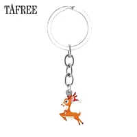 tafree small reindeer resin pendant keychains brand store high quality chain christmas deer key holder jewelry for women c1083