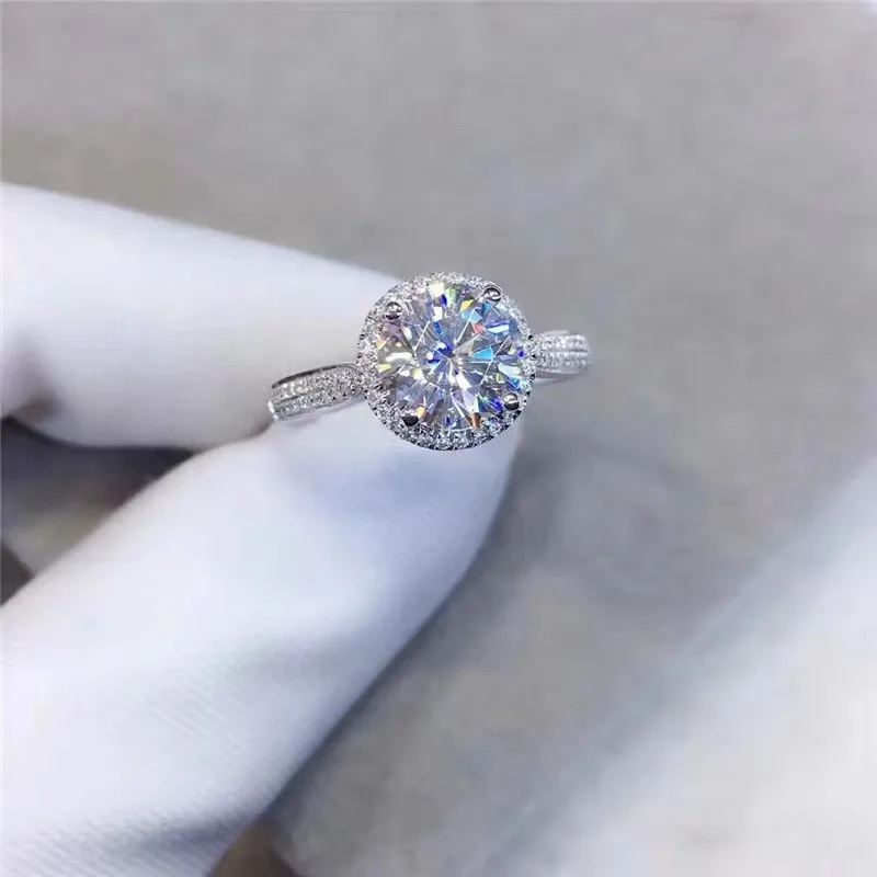 100% 925 Sterling Silver Created 1ct Round cut Diamond Wedding Engagement Cocktail Women Moissanite Rings Fine Jewelry
