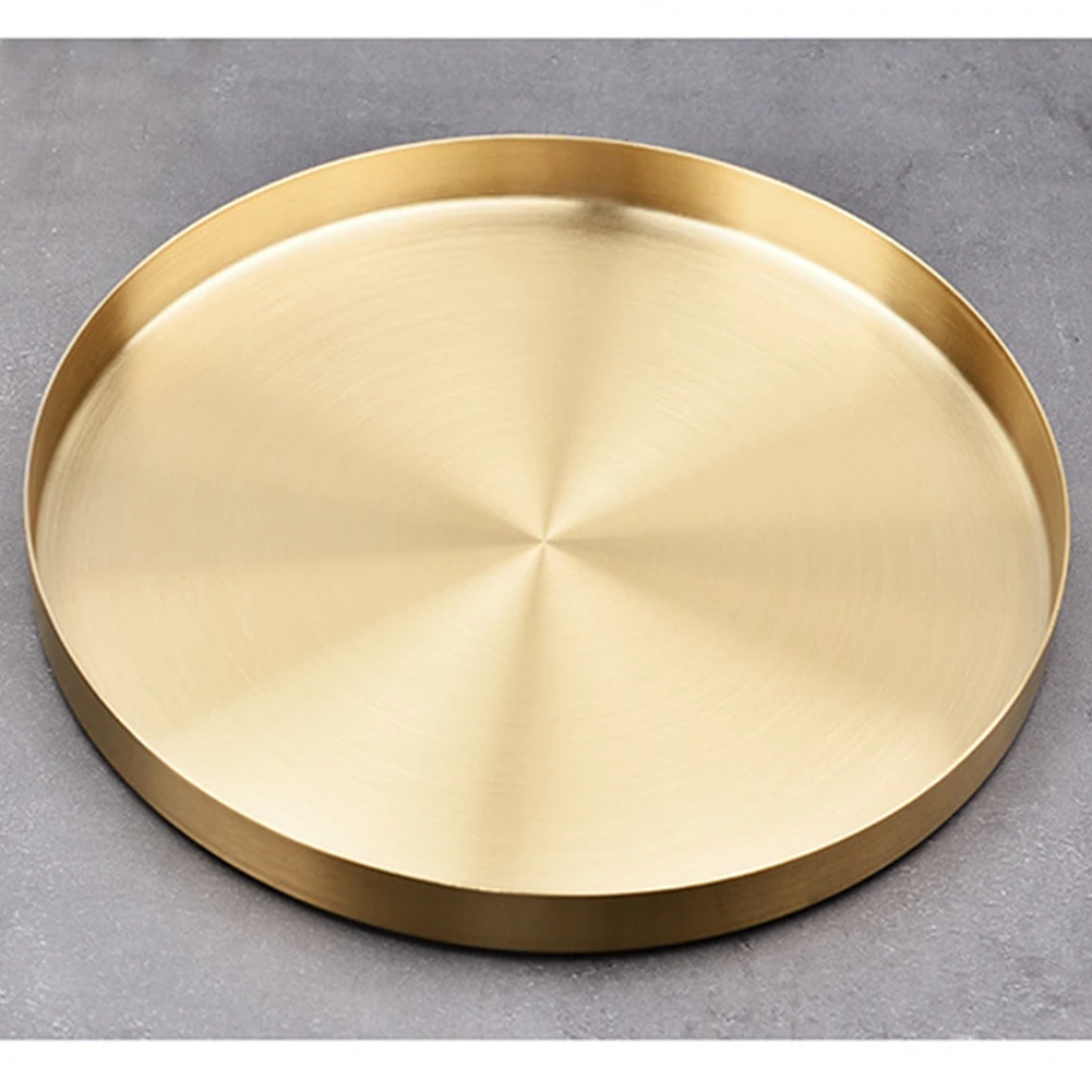 

Kitchen Stainless Steel Storage Tray Space Saving Organizer Jewelry Display Plate RoundShape Multifunctional Bathroom Gold