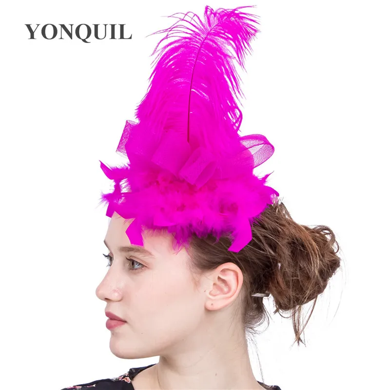 

Gorgeous Ladies Party Dinner Headpiece Women Fashion Fascinator Hat for Bridal Wedding Prom Chapeau Cap with Feathers Hair Pin