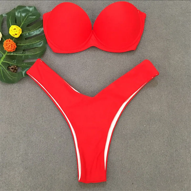 

Womens Sexy Leopard Bikini Set Padded Bra Crease Bandeau Tube Top Thong Bottom Swimsuit Beach Swimwear Bathing Suit Beachwear