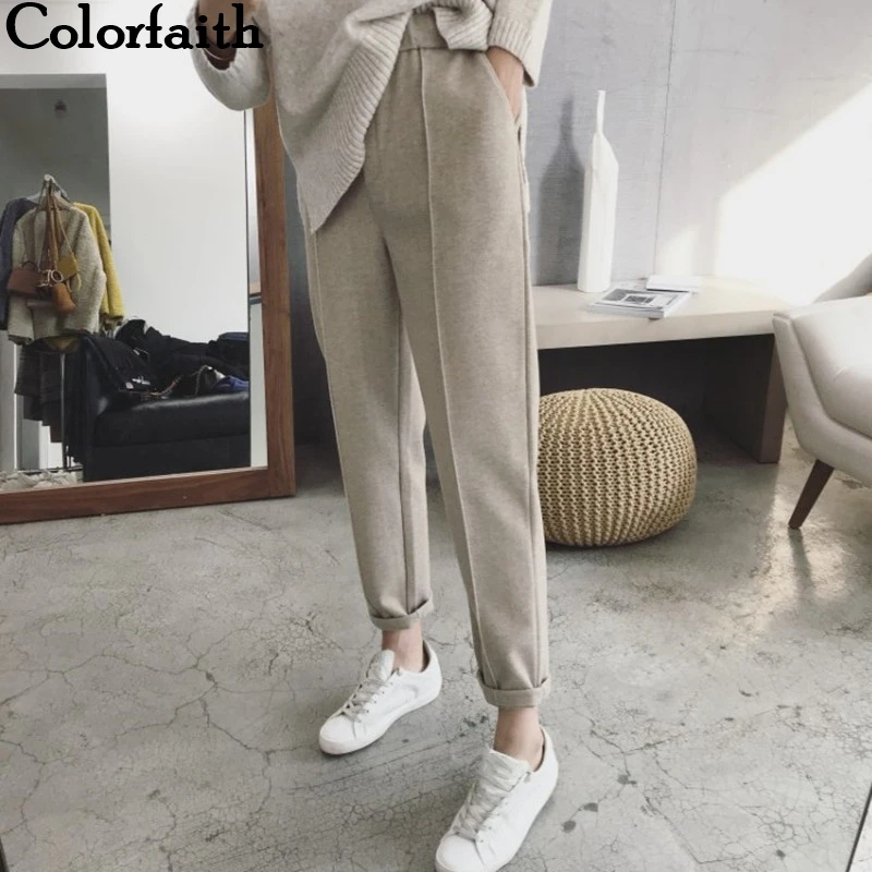

Colorfaith New 2022 High Waist Capris Korean Fashion Wide Leg Wild Baggy Ankle-Length Spring Winter Women Pants Trousers P936