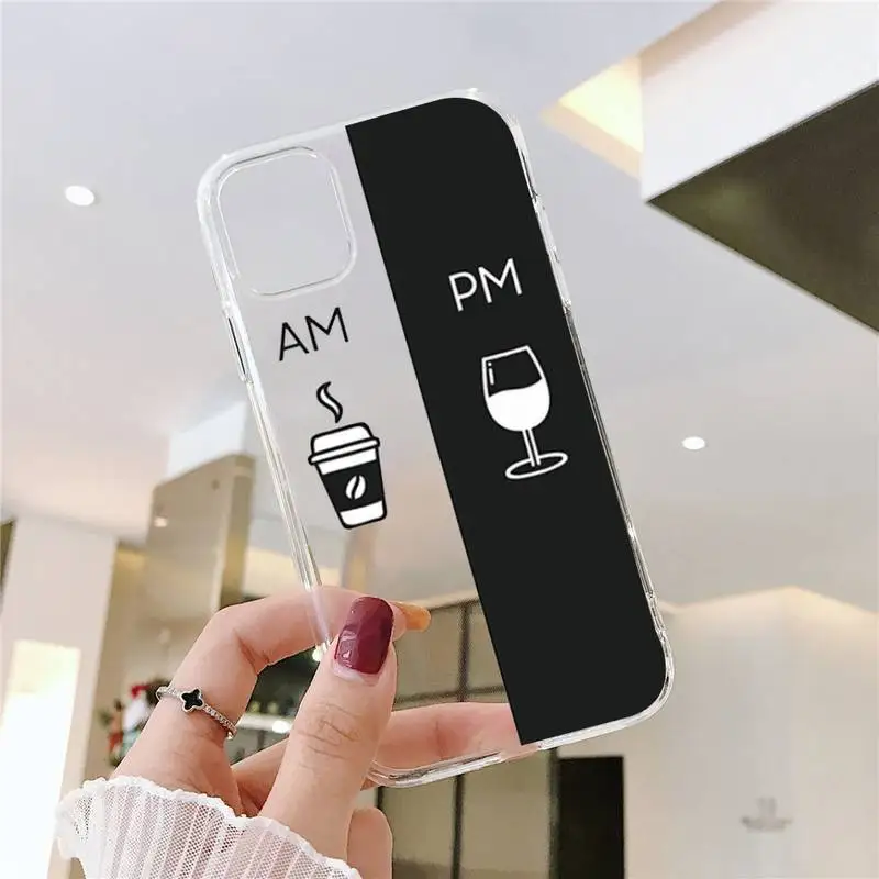 

Coffee Wine Cup Phone Case Transparent for iPhone 6 7 8 11 12 s mini pro X XS XR MAX Plus SE cover funda