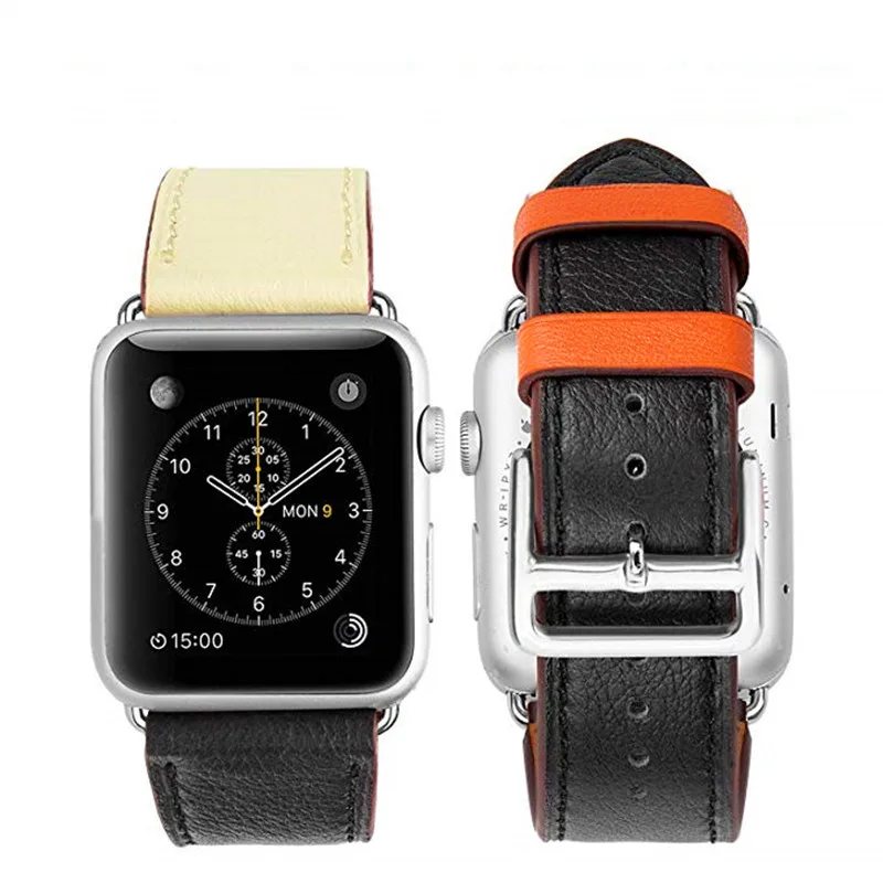 Натуральная кожа двойной Цвет модный ремешок для наручных часов Apple Watch версии