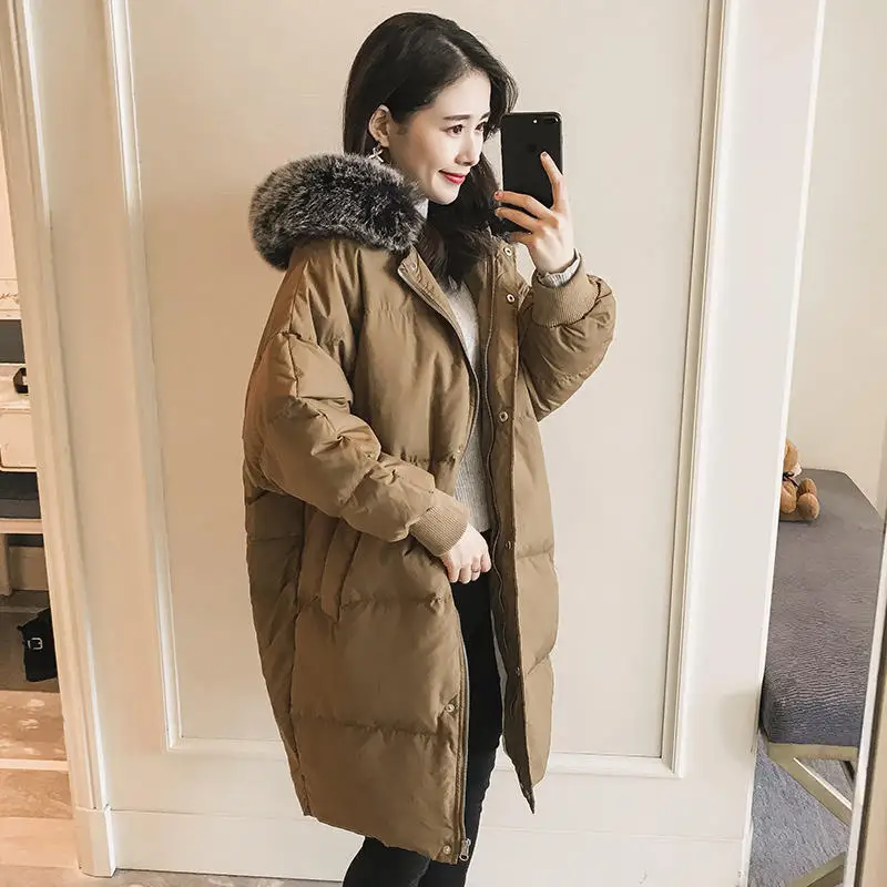 Light tan Parka Пуховая Хлопковая женская Свободная куртка с капюшоном, зимняя куртка с длинным рукавом, Женская парка, теплая, утепленная, негабаритная, женская зимняя куртка с подкладкой, Q1946 - Цвет: Light tan Parka
