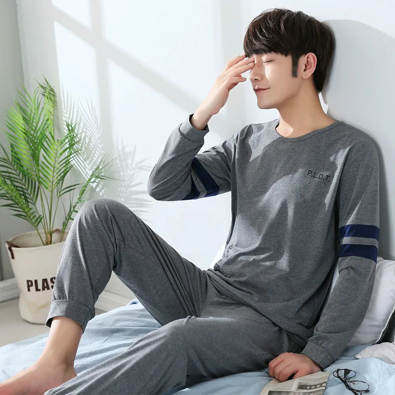 

Men's Pajama Sets New Autumn Winter Warm Men Sleepwear Set Long Sleeve Cotton Pajamas for Men Elastic Waist Pant Leisure Outwear
