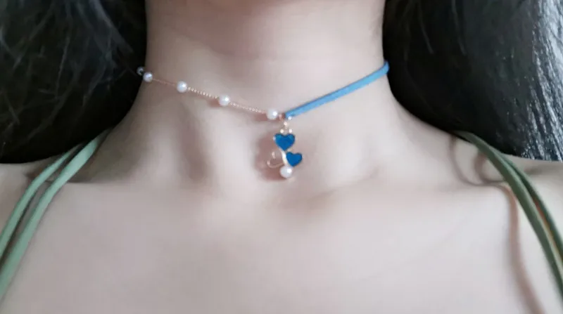 HUANZHI 2020 New Japanese Sweet Blue Lace Velvet Planet Pendant Clavicle Chain Choker Necklace for Women Vacation Jewelry | Украшения и