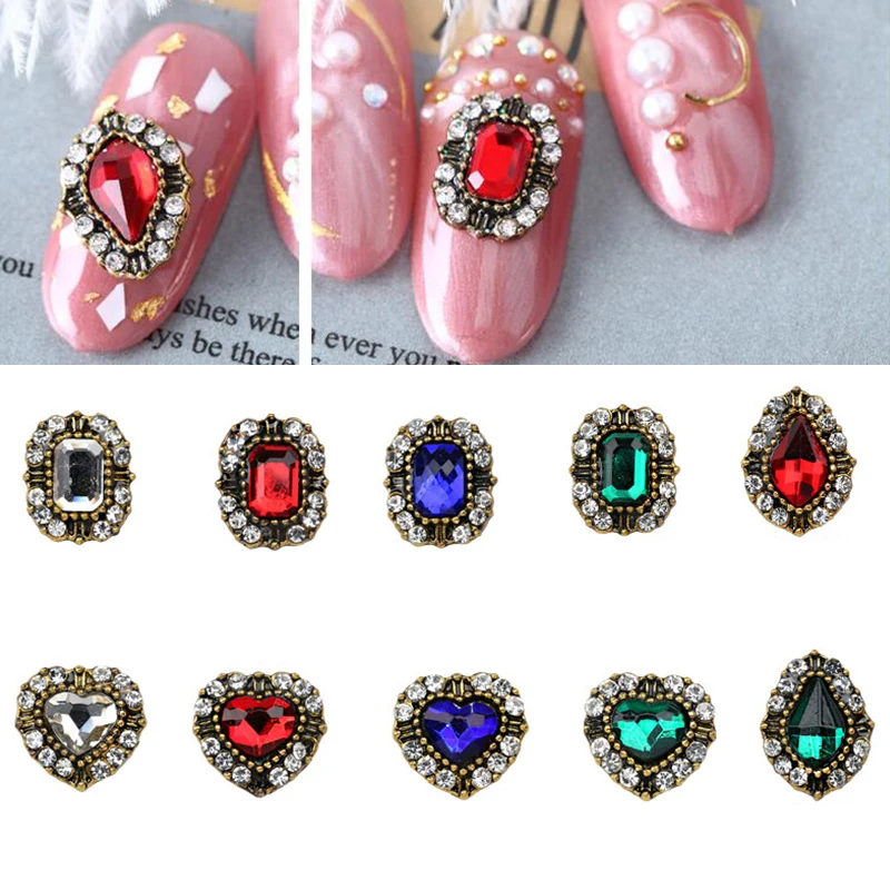 

1Bag*10pcs Nail Art Retro Jewelry Rhinestone 9*12mm/9*11mm/10*11mm Metallic Alloy Jewelry Nails Art Decoration Jewelry 15-Styles