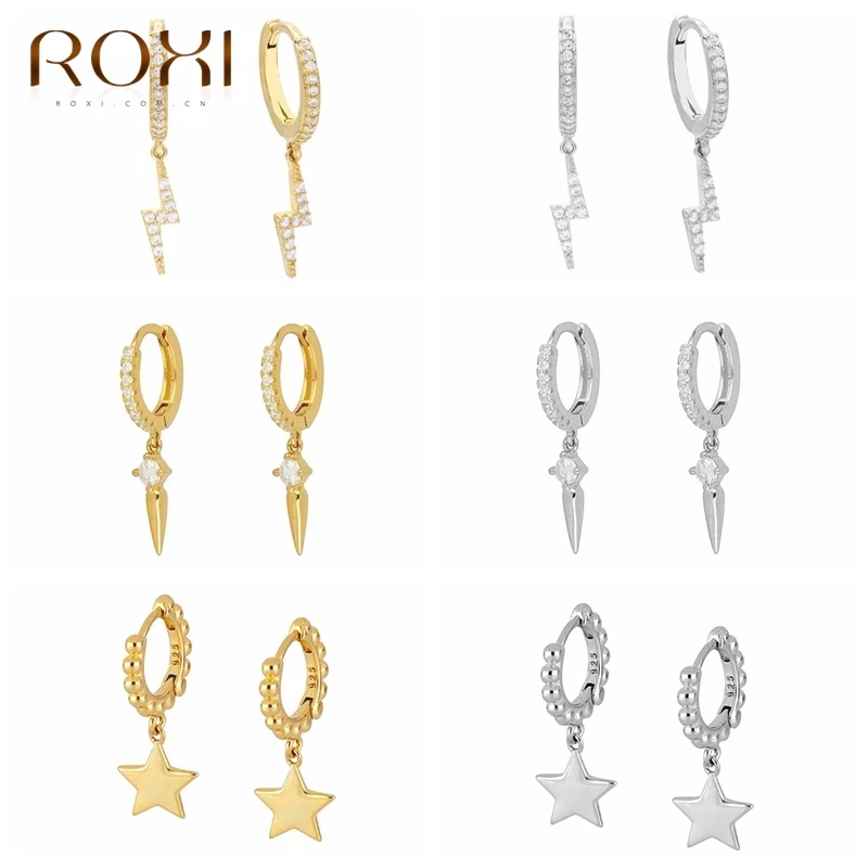 

ROXI Baroque Lightning Cross Stars Hoop Earrings for Women Zircon Crystals Sterling Silver 925 Jewelry Cartilage Pendientes