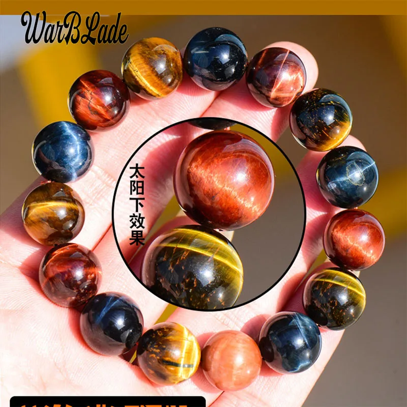 

WarBLade Natural Color Tiger Eye Stone Bracelet 8-18mm Red Yellow Blue Tiger Eye Beads Bracelet Bangles For Men Women Jewelry