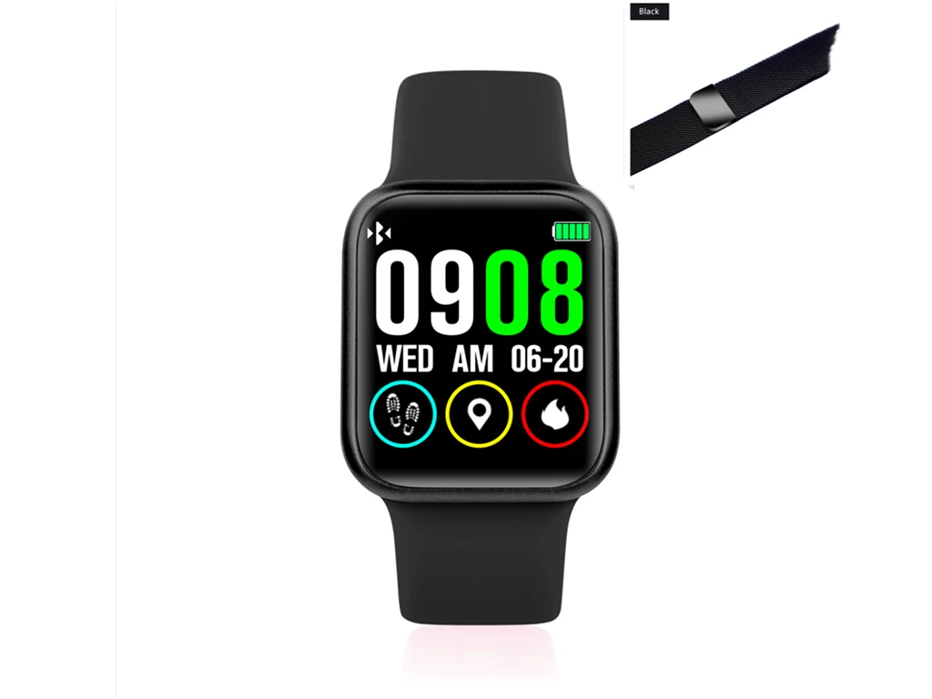 Smart watch P90 сердечного ритма приборы для измерения артериального давления фитнес трекер IP68 из водонепроницаемого материала для apple 38 мм стальной лентой для Android IOS smart watch - Цвет: Add black strap