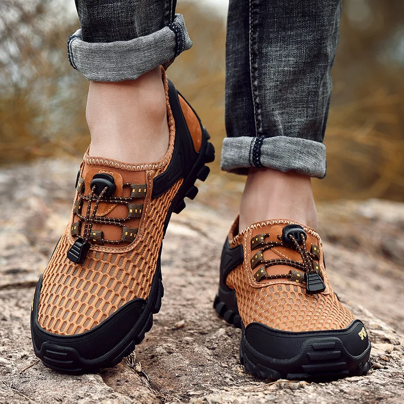 Туфли мужские сетчатые ультралегкие дышащие без застежки уличная модная пляжная