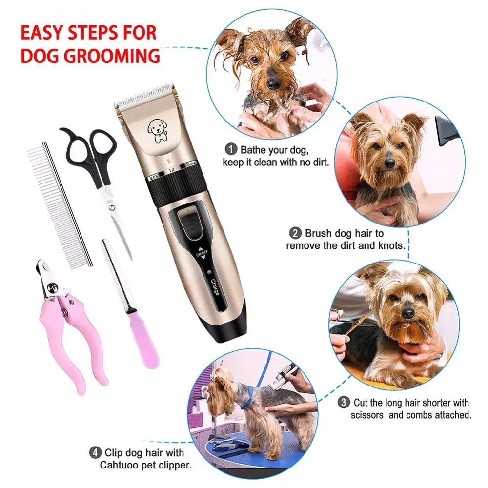

Professional Dog Combing Kit Rechargeable Silent Pet Razor Cordless Dog and Cat Clipper with Scissors, Shield