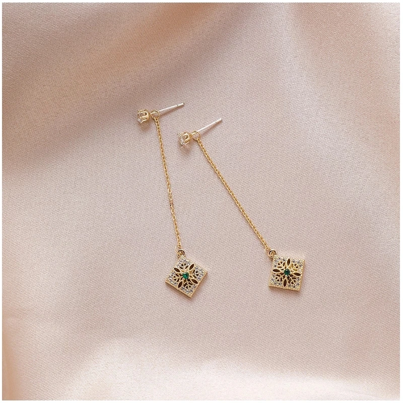 

Classic Green Cubic Zirconia Dangle Earrings Crystal Star Geometric Square Earring Ear Studs For Women Fashion Jewelry brincos