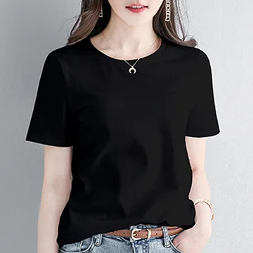 

Loose short-sleeved women 2021 new pure cotton round neck half-sleeved solid color T bottoming shirt summer white t-shirt women