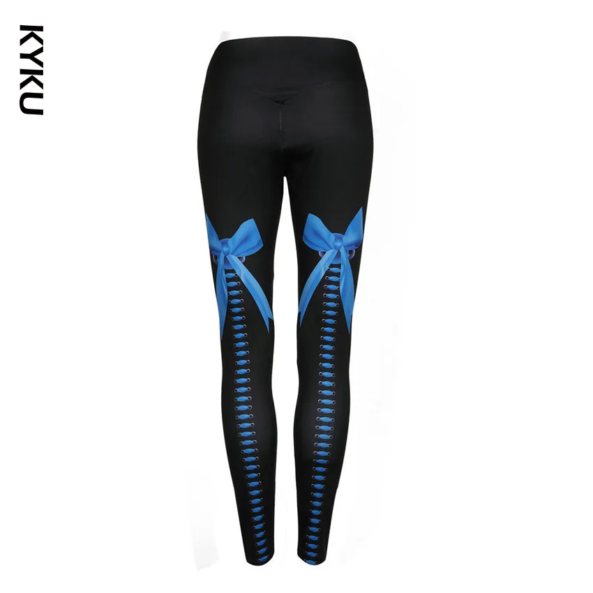 

Women Sporting Leggings Fitness Push Up Sexy Bow Digital Printing Hip Elastic High Rise Waist Black Pants