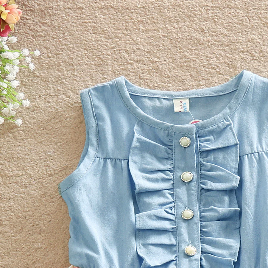 2019 Baby Girls clothes kids Dress Lovely Hot Kids Jean Denim Bow Flower Ruffled Sundress for Clothing Costume 2-10Y | Детская одежда и