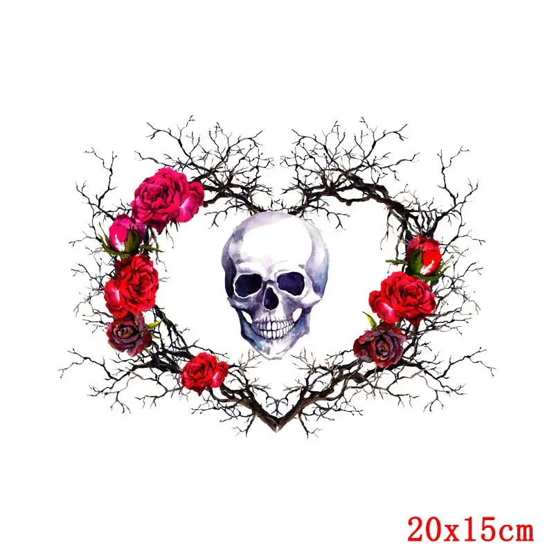 Панк ветка роза любовь теплопередача цветок череп термопередача Сделай Сам