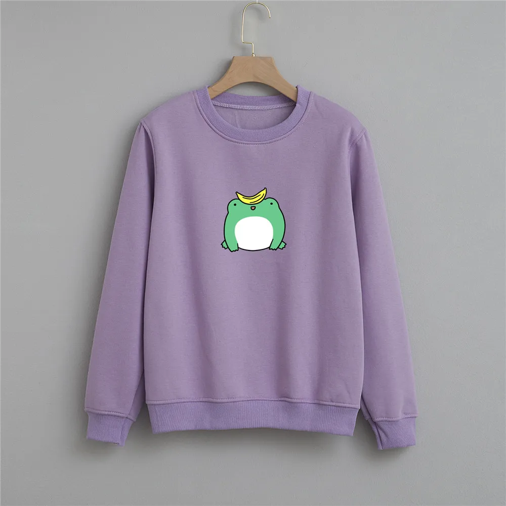 

Autumn Winter Frog Print Cotton Oversized Sweatshirt Women Funny Hoodies Harajuku Warm Hoodie Pullover Womens Korean Streetwear