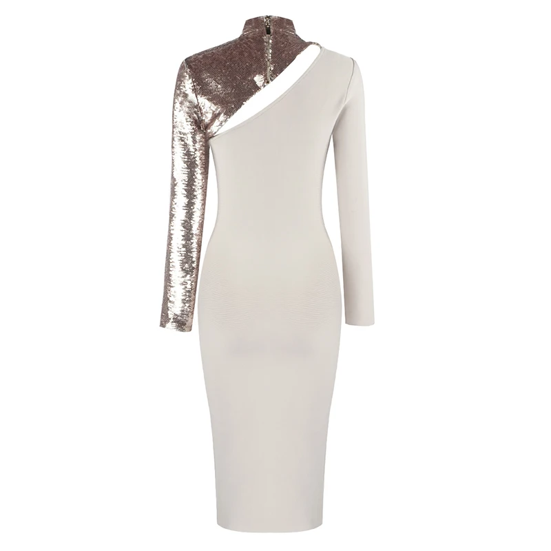 

Women Sexy Fashion Full Sleeve Sequins Bling Winter Nude Black Rayon Bandage Dress 2020 Elegant Evening Chic Party Dress Vestido