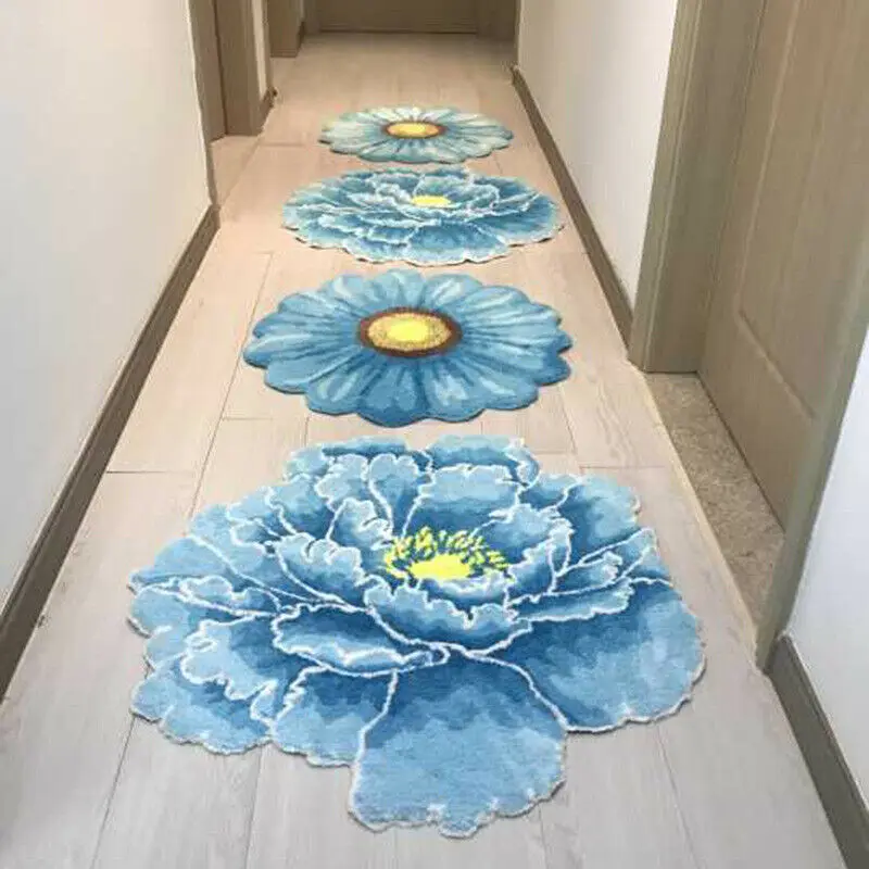 

Nordic Art Peony Pattern Thick Carpet Flower Rug Soft Flocking Daisy Rug For Living Room Bedroom Anti-slip Hallway Door Mat