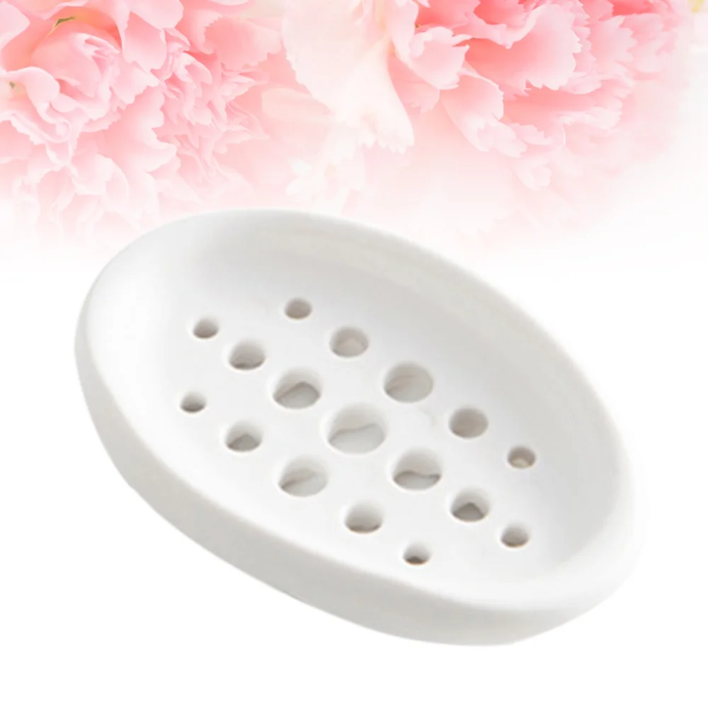 

Creative Oval Shape Soap Dish Tray Drain Silicone Soap Box for Shower Bathroom Kitchen (Blue)