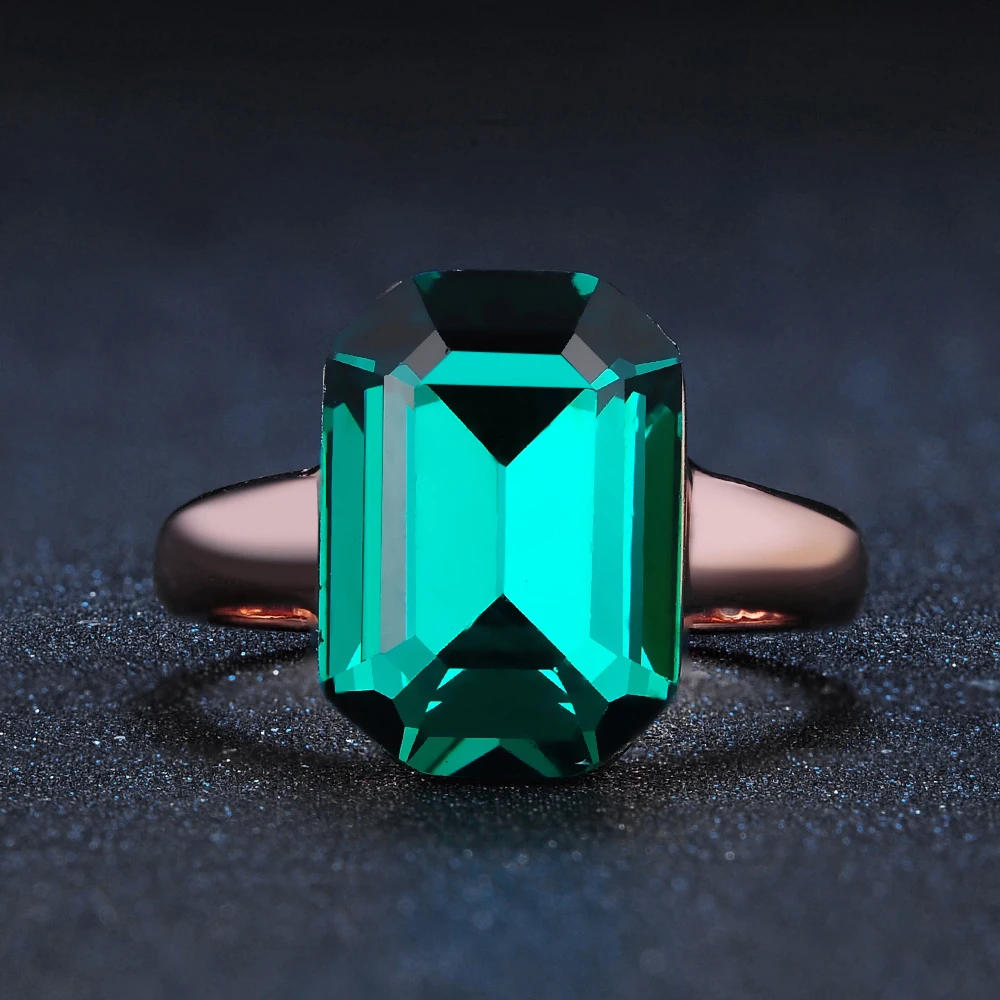 Женское кольцо на палец зеленое с большим кристаллом розовое золото|crystal jewelry|finger