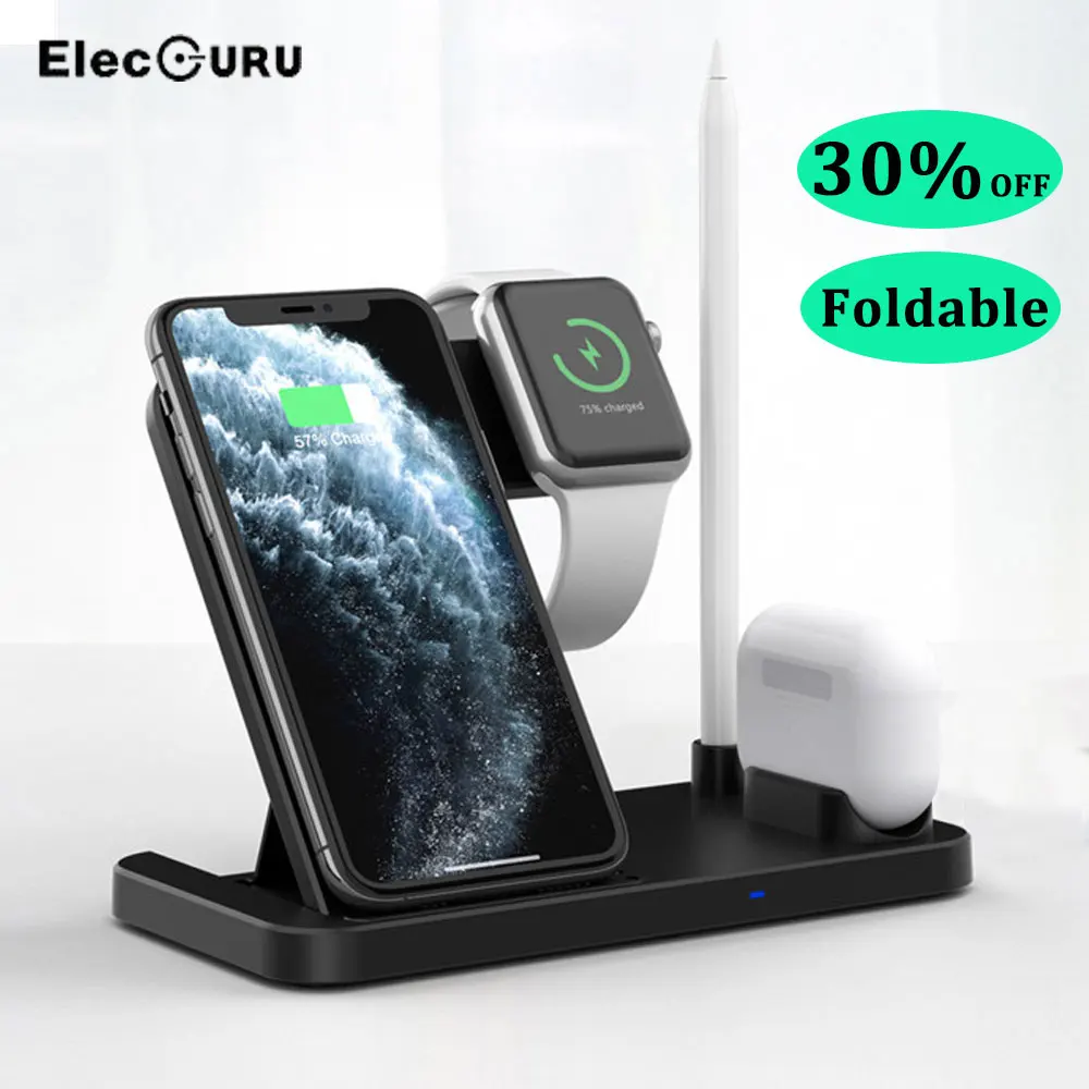 Беспроводная станция для iPhone iWatch Airpods Apple Pencil зарядная док 4 в 1 с быстрой зарядкой