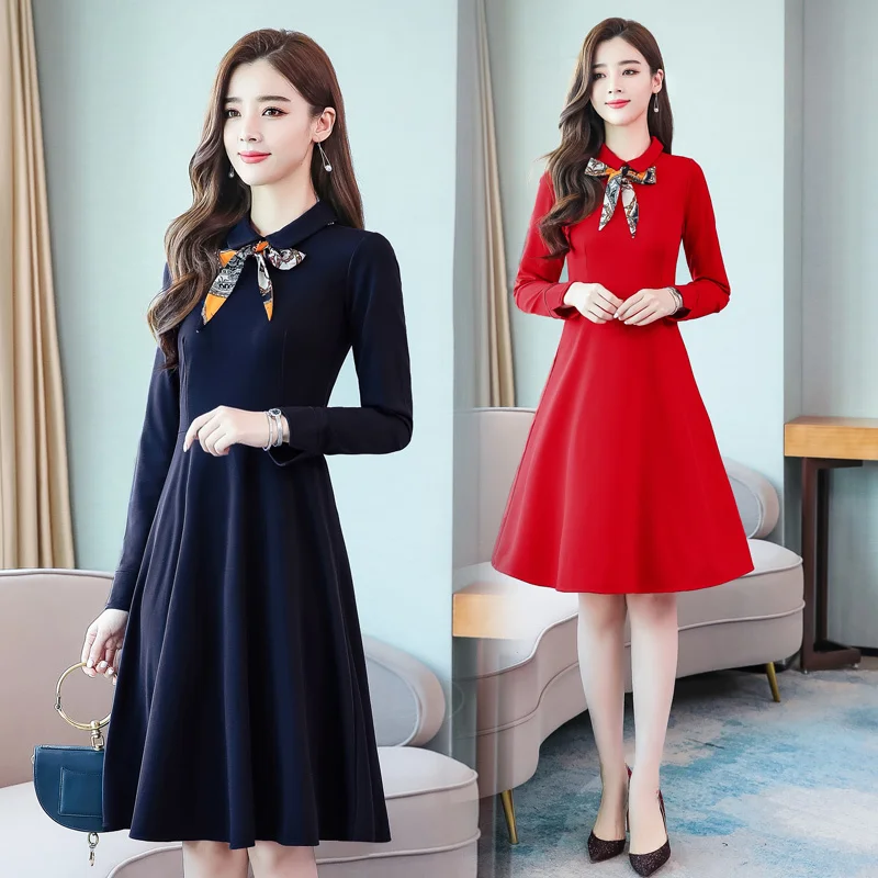 

Long Sleeve Dress for Women 2021 New Mid-Length Autumn and Winter Small Temperament Slimming Spring and Autumn Base Fashionable