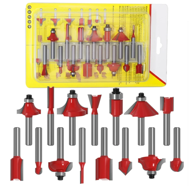 

2023 New 15pcs 1/4 Inch Router Bit Set Trimming Straight Milling Cutter for Wood Cutting