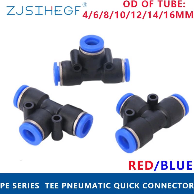 Пневматические Быстроразъемные соединители PE Series T Type Tee 4 6 8 10 12 14 16 мм OD шланг 3