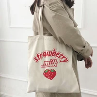 new canvas casual strawberry letter print cute harajuku ulzzang cartoon korean womens large capacity shoulder bags
