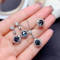 natural london blue topaz set autumn new luxury chic ladys jewelry s925 silver plated 18 karat gold engagement