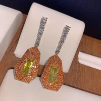 hibride trendy geometric yellow cubic zircon crystal cz drop dangle earring for women bridal earring bijoux femme e 33