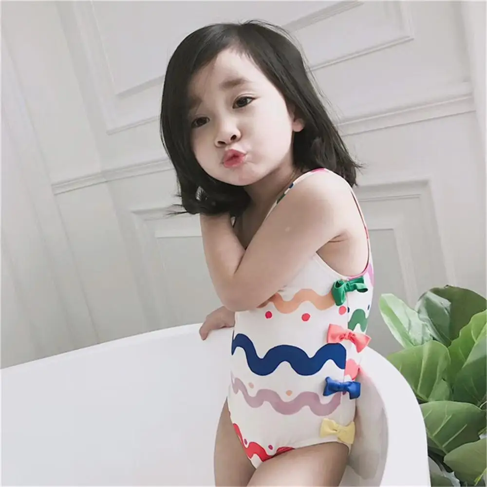 

Bow Print One Piece Girls Swimsuit Set O neck Sleeveless Floral Print Bodysuit Swimwear With Swimming Cap Girls Beachwear #20