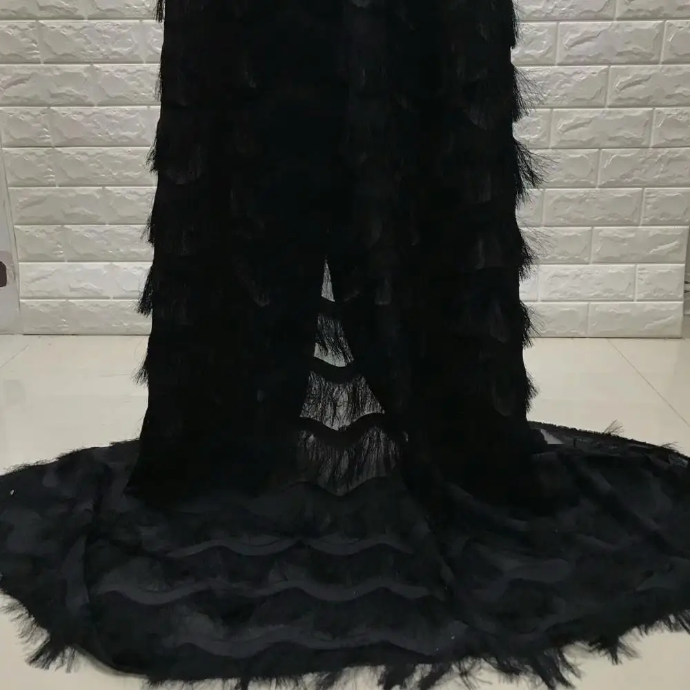 Черное платье Последние 3D кисточки Африканский шифон Кружева белый хлопок